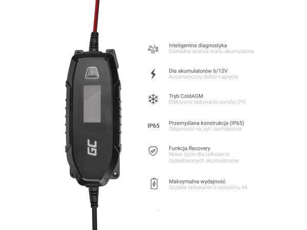 Green Cell Charger For Accumulators 6V 12V 4A With Diagnostics Function, 6/12 V, Typ C (Europlug), 0,048 Kw, 4 A, 220-240 V, 50 Hz