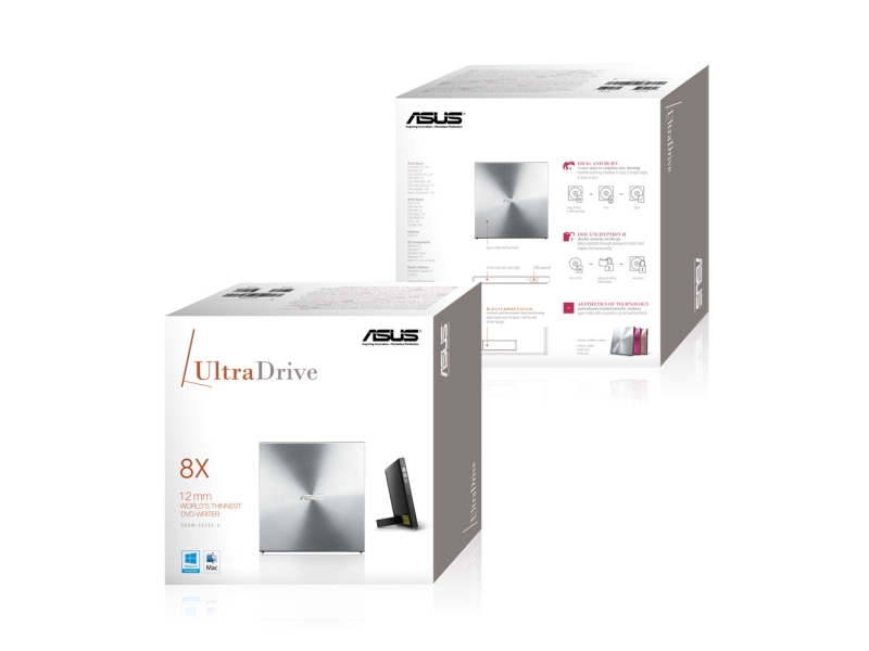 Asus Sdrw 08u5s U Diskenhet Dvd±rw ±r Dl / Dvd Ram 8x/8x/5x Usb 2.0 Extern Silver