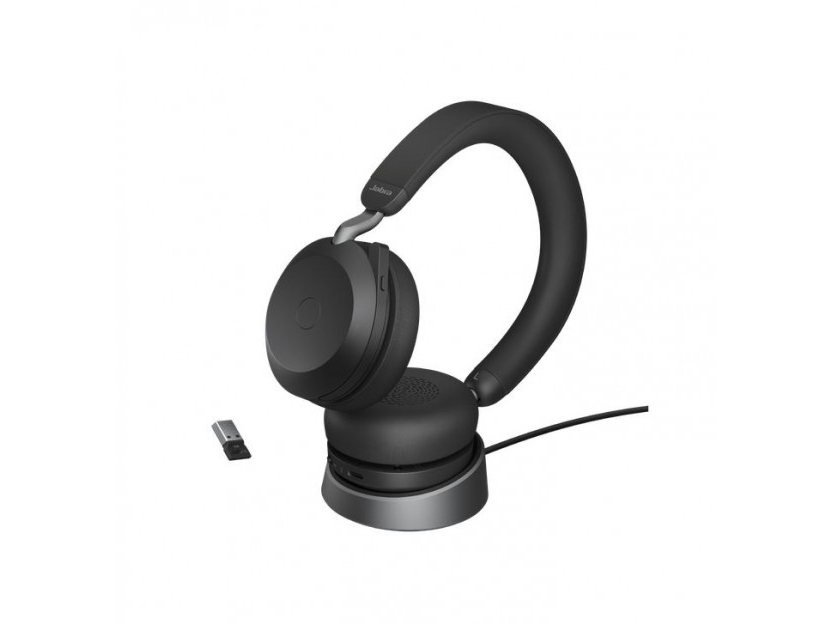Jabra Evolve2 75 Headset På Örat Bluetooth Trådlös Aktiv Brusradering Usb A Ljudisolerande Svart Med Laddningsstall Certifierad F
