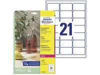 Avery L7782 - Permanent klæbemiddel - klar - 38,1 x 63,5 mm 525 etikett(r) (25 ark x 21) etiketter Papir & Emballasje - Markering - Etiketter og Teip