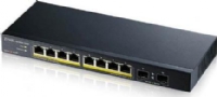 Produktfoto för Zyxel GS1100-10HP - Switch - ohanterad - 8 x 10/100/1000 (PoE+) + 2 x Gigabit SFP - skrivbordsmodell, väggmonterbar - PoE+ (130 W)