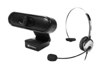 Sandberg USB Webcam 1080P HD - Webcam - farve - 2 MP - 1920 x 1080 - 1080p - audio - USB 2.0 incl. USB Mono Headset PC tilbehør - Skjermer og Tilbehør - Webkamera